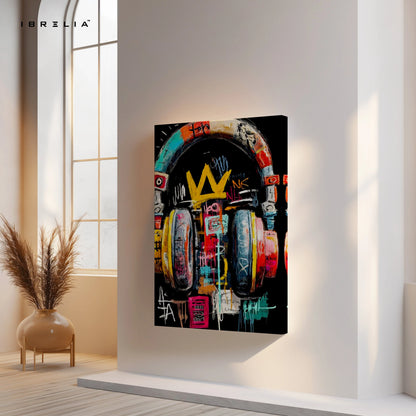 Urban Crown Headphones Wall Art – Graffiti Music Canvas Frame | Street Art Poster Pakistan | IBRELIA™ IBRELIA