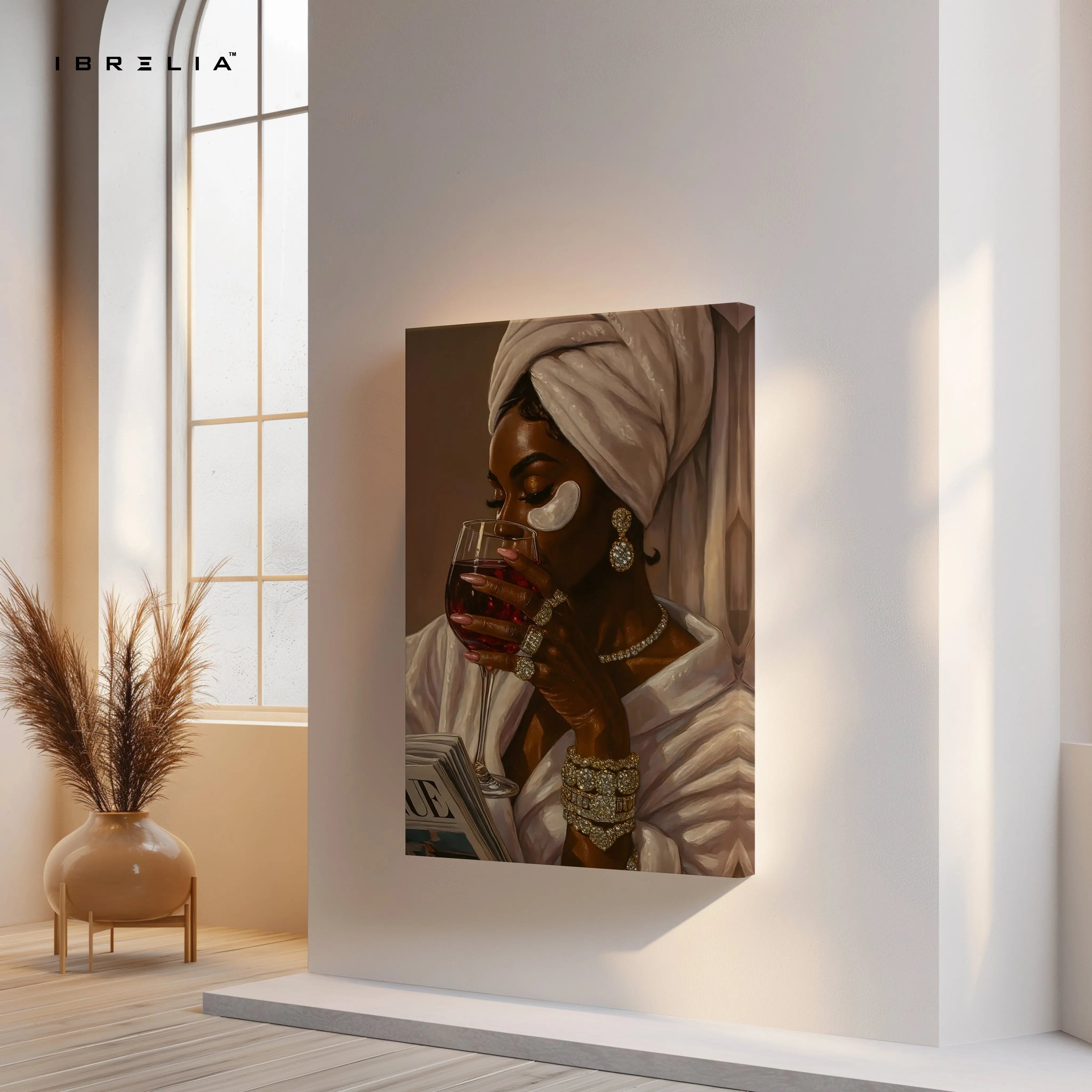 Luxury Self-Care Elegance Art – Woman Wine Vogue Aesthetic Wall Art | 4K Ultra Wrap Frame Wall Art in Pakistan | IBRELIA™ IBRELIA