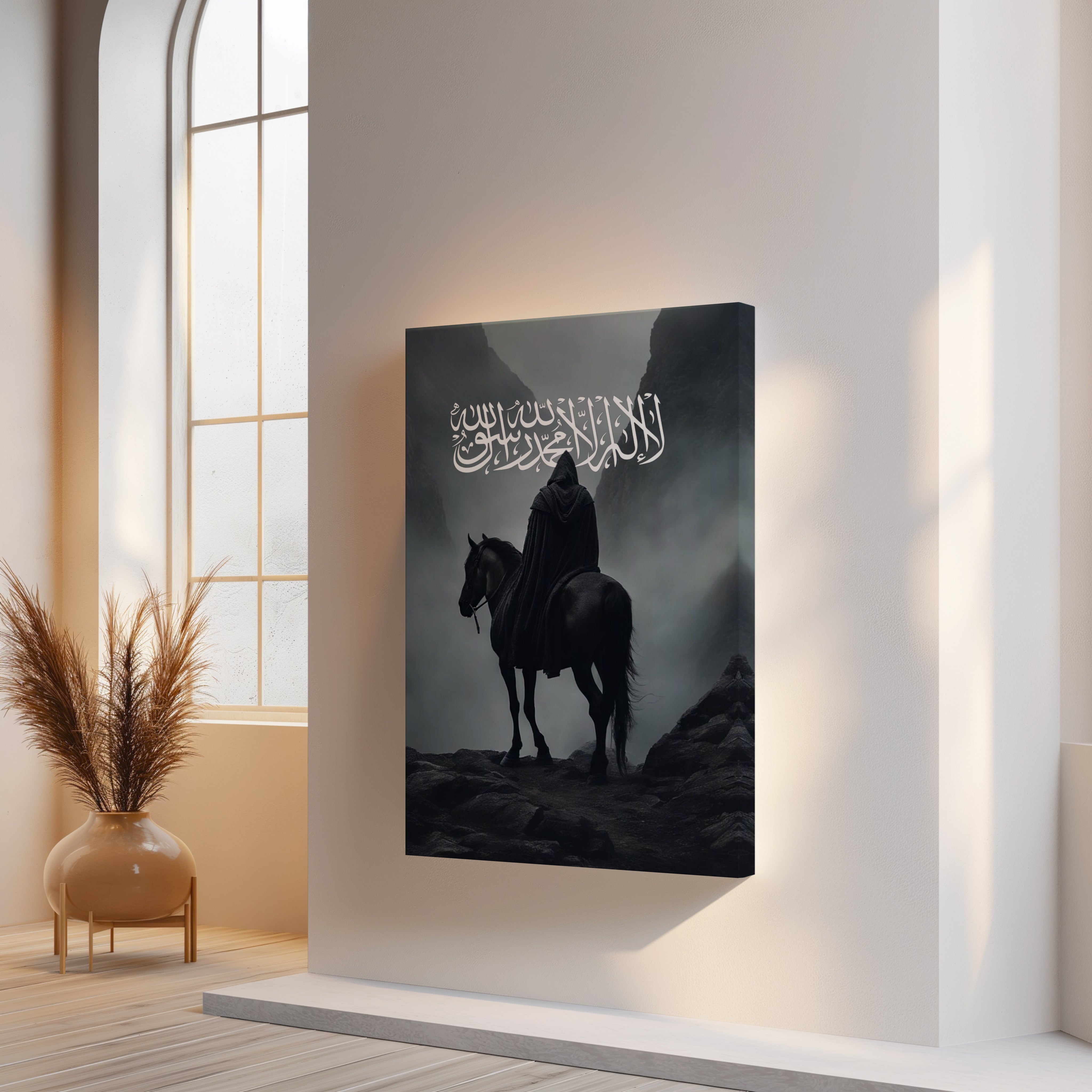 Shahada Rider Wall Art – Islamic Warrior Silhouette | 4K Ultra Wrap Frame Wall Art in Pakistan | IBRELIA™