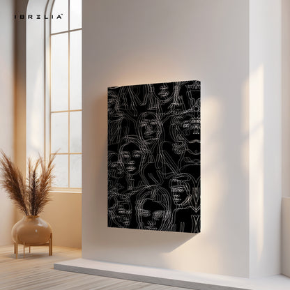 Echoes of Identity – Abstract Line Faces Noir Art | 4K Ultra Wrap Frame Wall Art in Pakistan | IBRELIA™