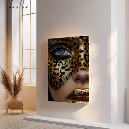 Golden Leopard Mask Beauty Art – 4K Ultra Wrap Frame Wall Art in Pakistan | IBRELIA™