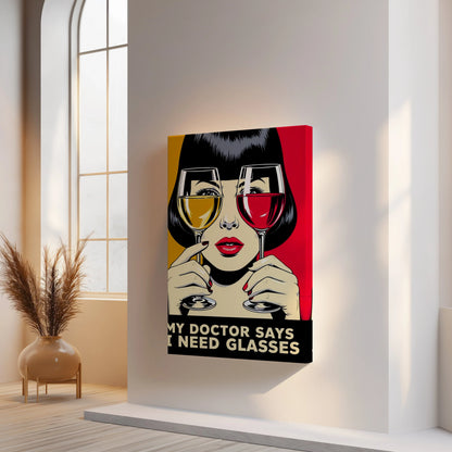 Pop Art Wine Glass Wall Art – Vintage Style Canvas Frame | Modern Bar Decor Poster Pakistan | IBRELIA™ IBRELIA