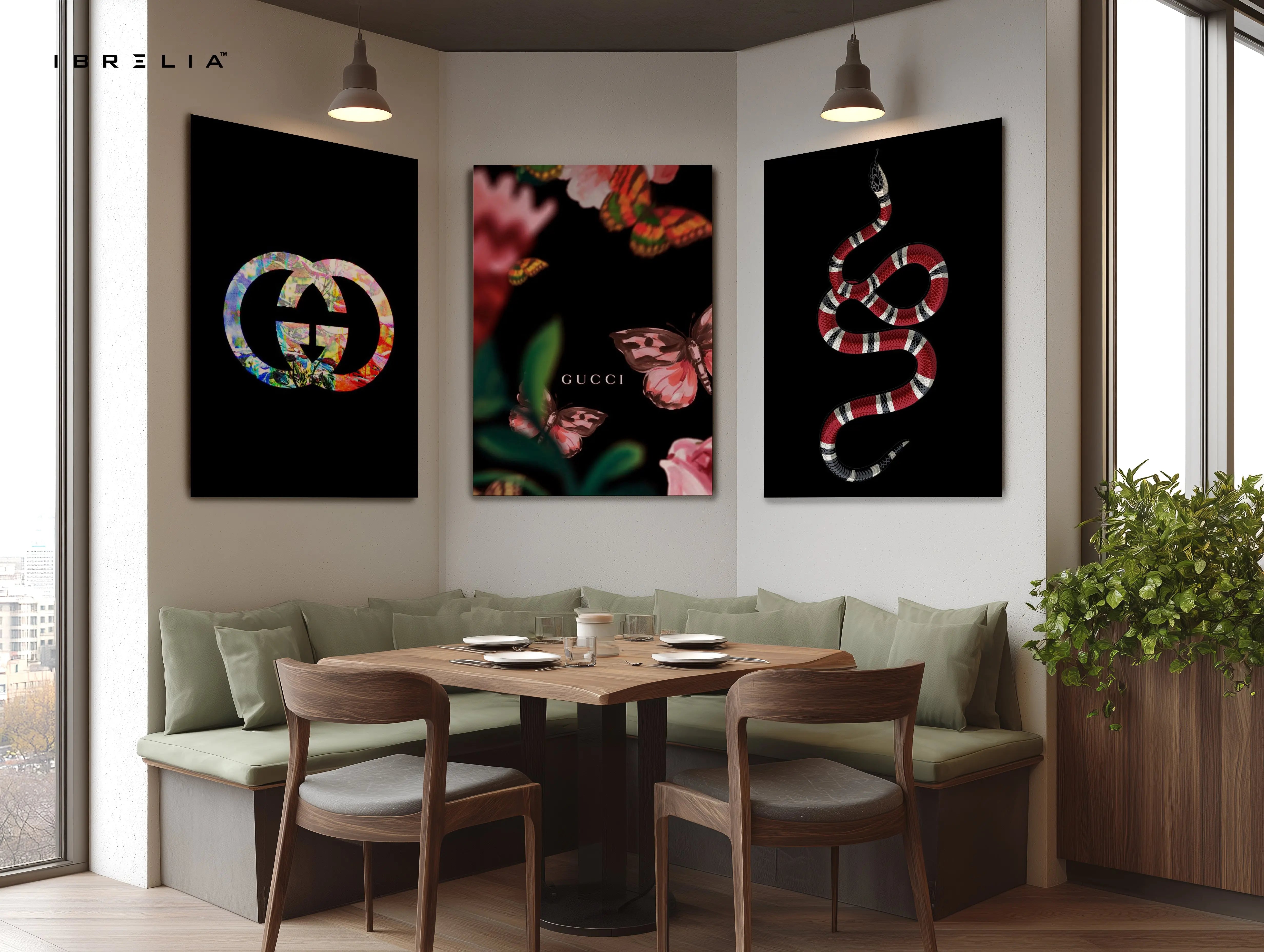 Gucci Snake Luxury Fashion 3 Panel 4K Ultra HD Wall Art in Pakistan | IBRELIA™ IBRELIA