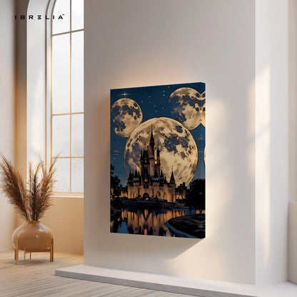 Moonlit Castle Fantasy Wall Art – Magical Night Sky Canvas Frame | Dreamy Aesthetic Decor Pakistan | IBRELIA™ IBRELIA