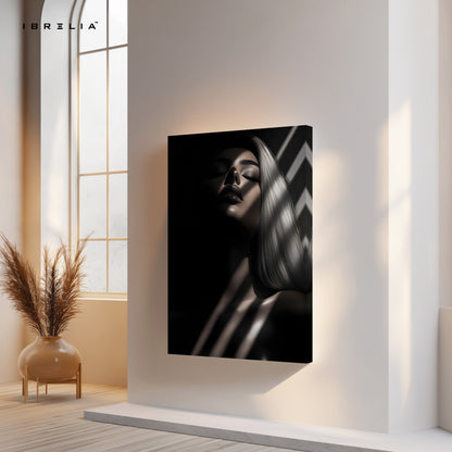 Shadowlight Siren – Dark Feminine Noir Portrait Art | 4K Ultra Wrap Frame Wall Art in Pakistan | IBRELIA™