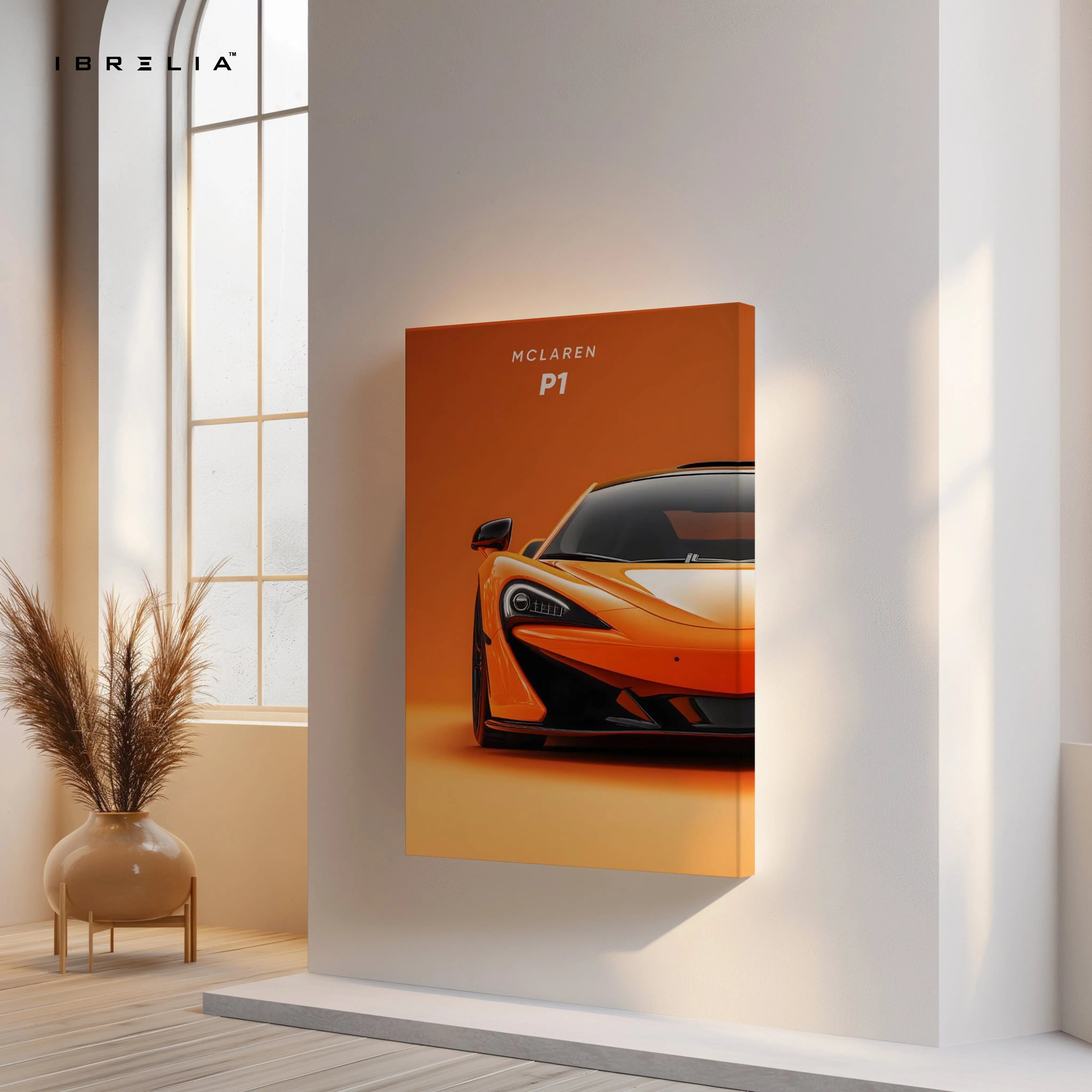 McLaren P1 Orange Power Art – Hypercar Minimal Luxury Wall Art | 4K Ultra Wrap Frame Wall Art in Pakistan | IBRELIA™ IBRELIA
