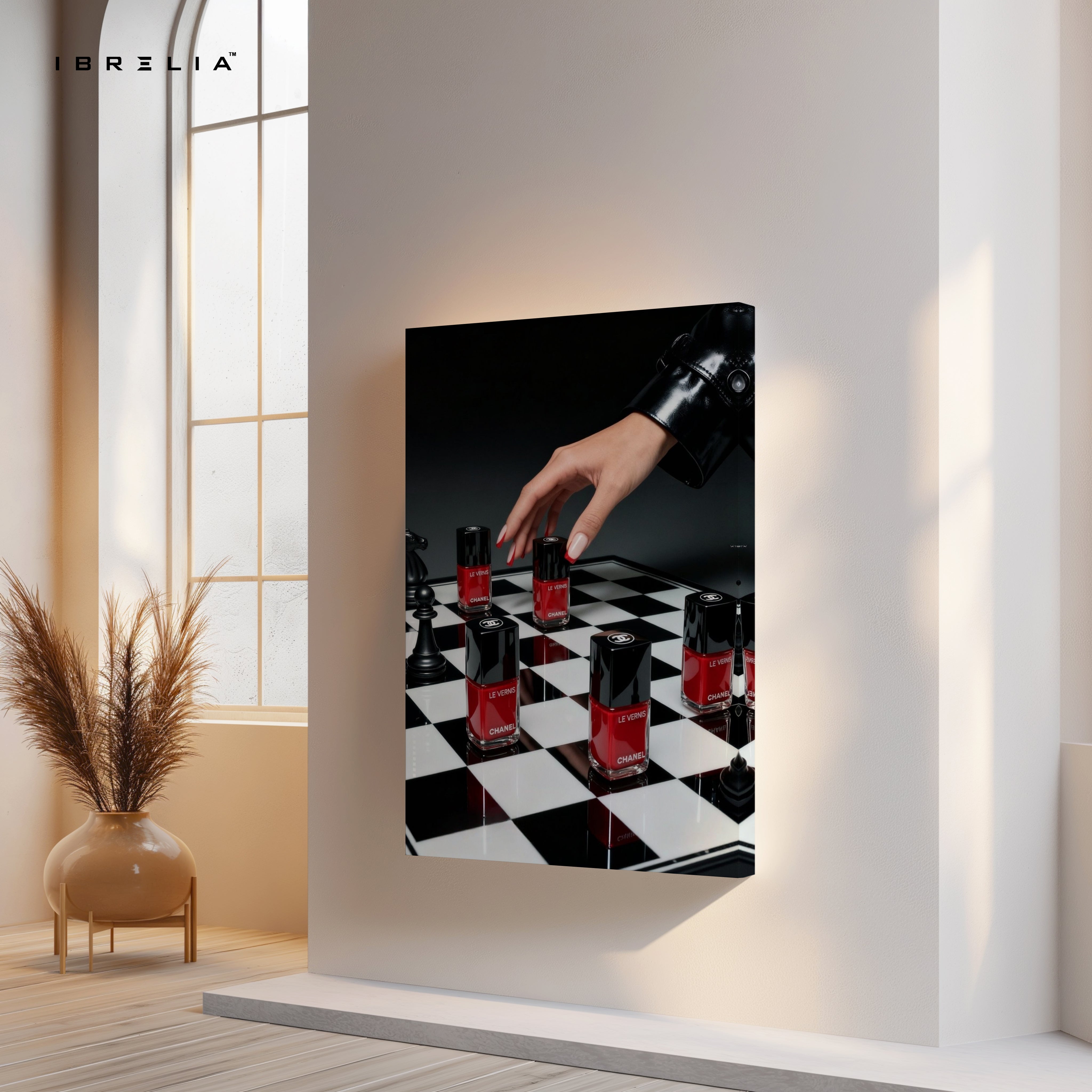 Red Nail Polish Chess Strategy Art – 4K Ultra Wrap Frame Wall Art in Pakistan | IBRELIA™