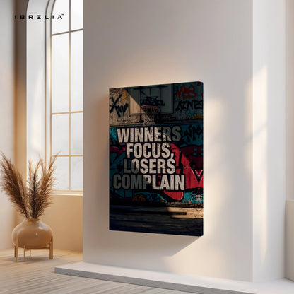 Winners Focus Motivation Wall Art – Basketball Graffiti Canvas Frame | Hustle Quote Poster Pakistan | IBRELIA™ IBRELIA