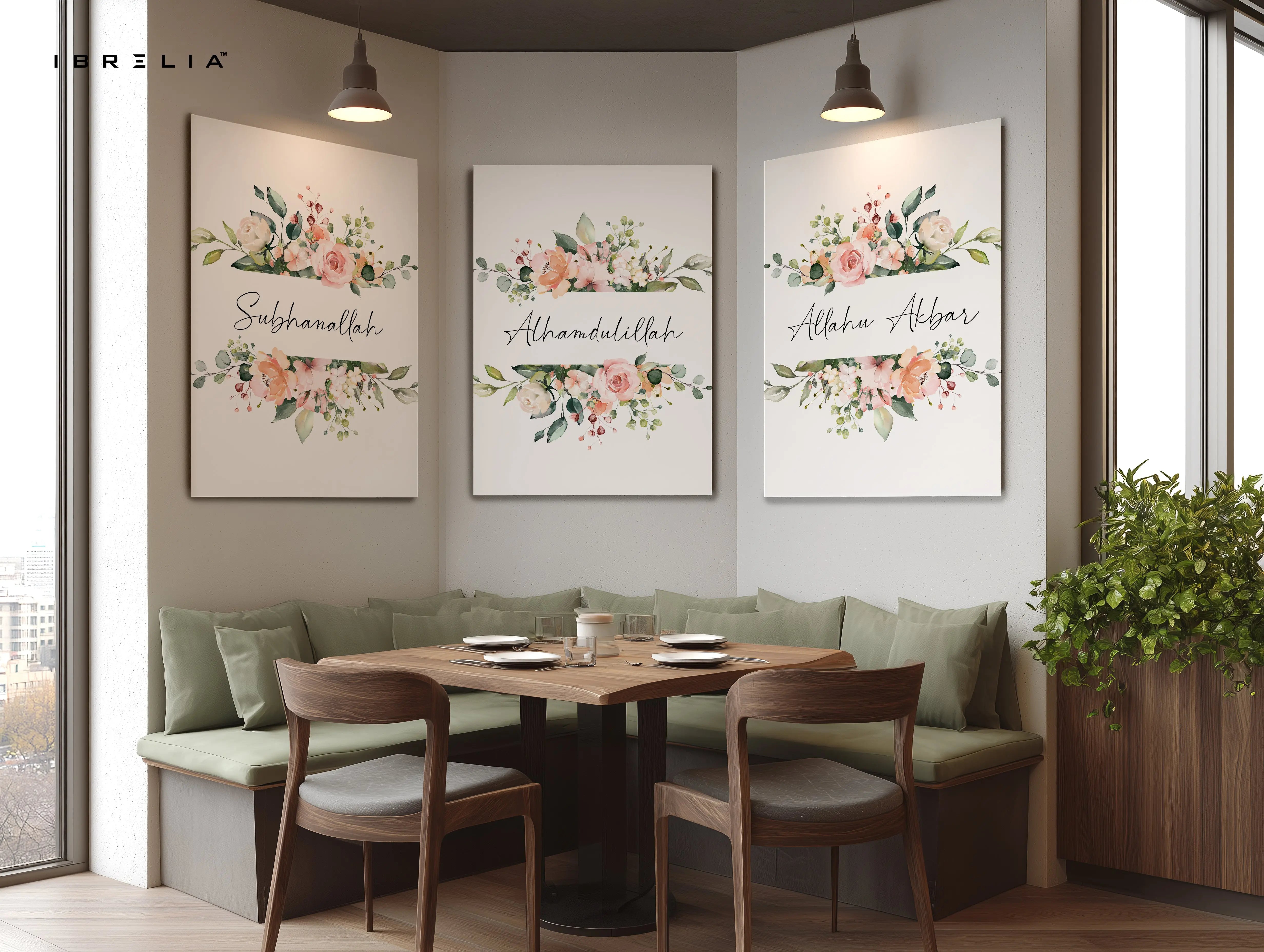 SubhanAllah Alhamdulillah Allahu Akbar Floral 3 Panel Islamic 4K Ultra HD Wall Art in Pakistan | IBRELIA™ IBRELIA