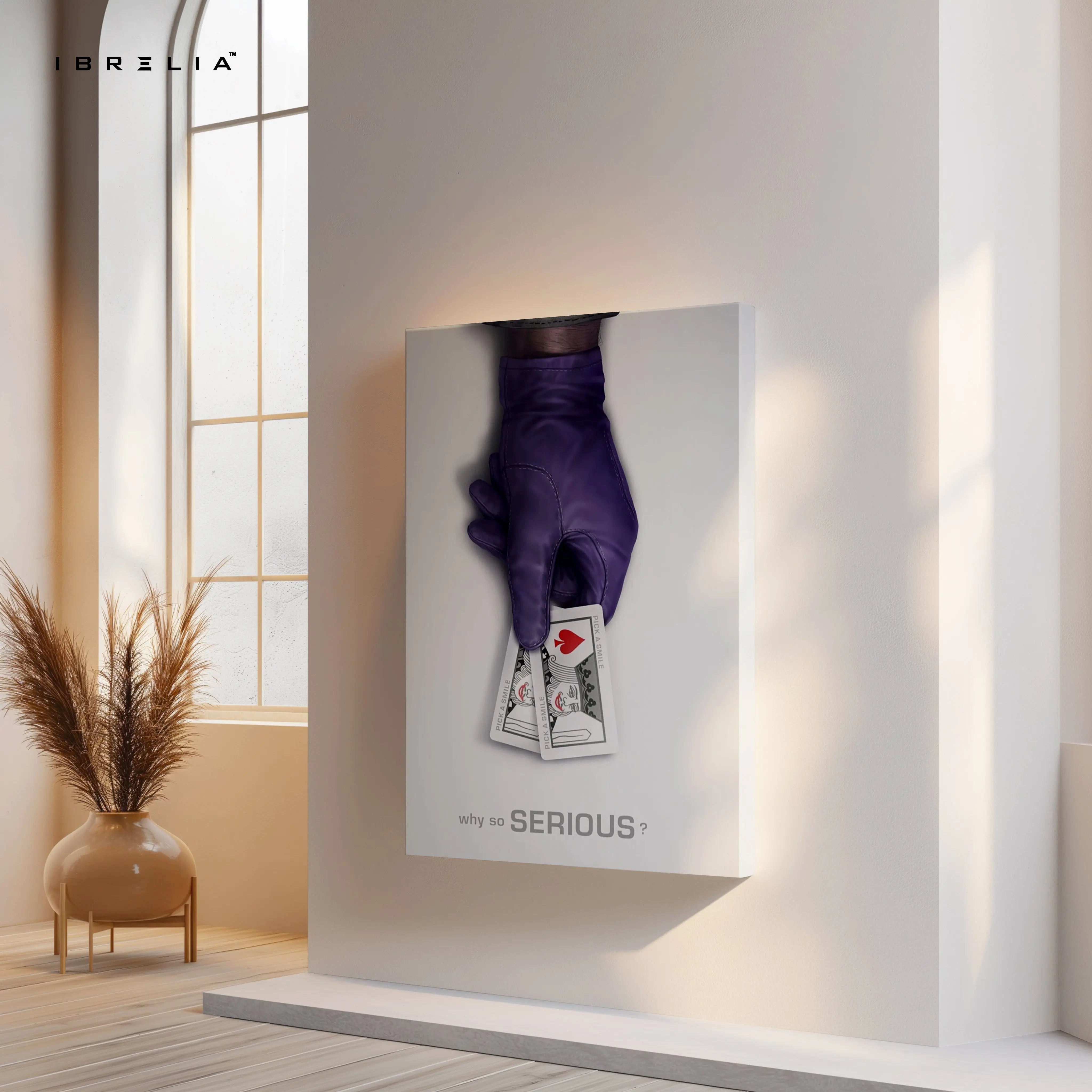 Why So Serious Joker Inspired Wall Art – Minimal Playing Card Canvas Frame | Dark Aesthetic Poster Pakistan | IBRELIA™ IBRELIA