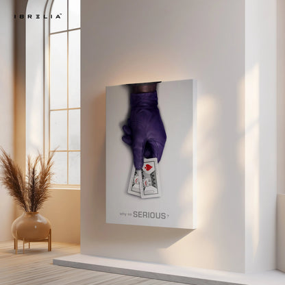Why So Serious Joker Inspired Wall Art – Minimal Playing Card Canvas Frame | Dark Aesthetic Poster Pakistan | IBRELIA™ IBRELIA