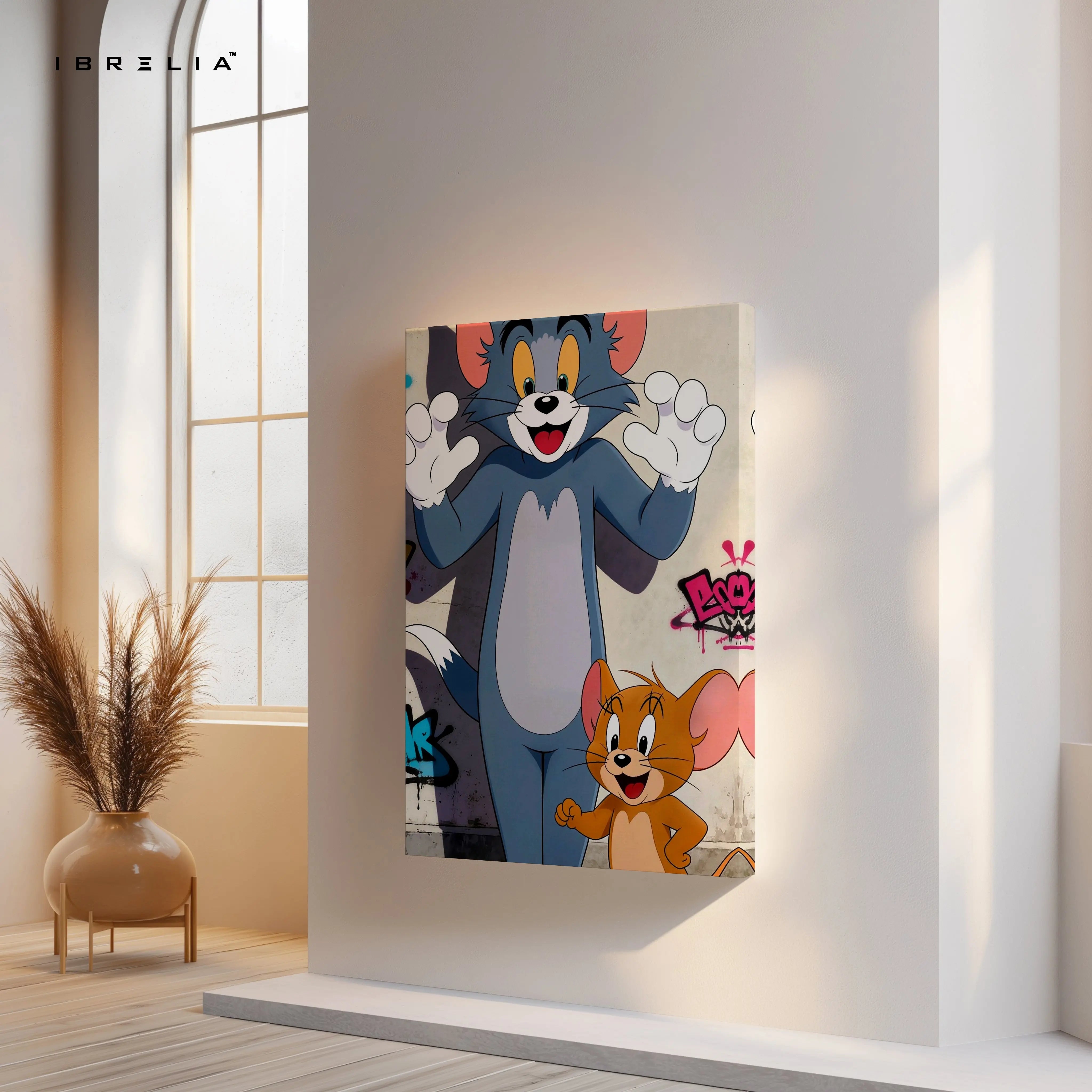 Tom & Jerry Classic Cartoon Wall Art – Animated Duo Canvas Frame | Fun Kids Room Decor Pakistan | IBRELIA™ IBRELIA