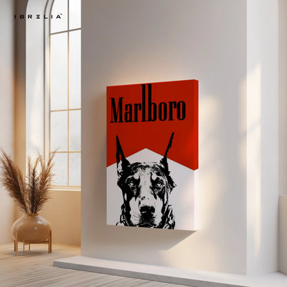 Doberman Vintage Poster Wall Art – Red Minimal Dog Canvas Frame | Retro Graphic Animal Poster Pakistan | IBRELIA™ IBRELIA
