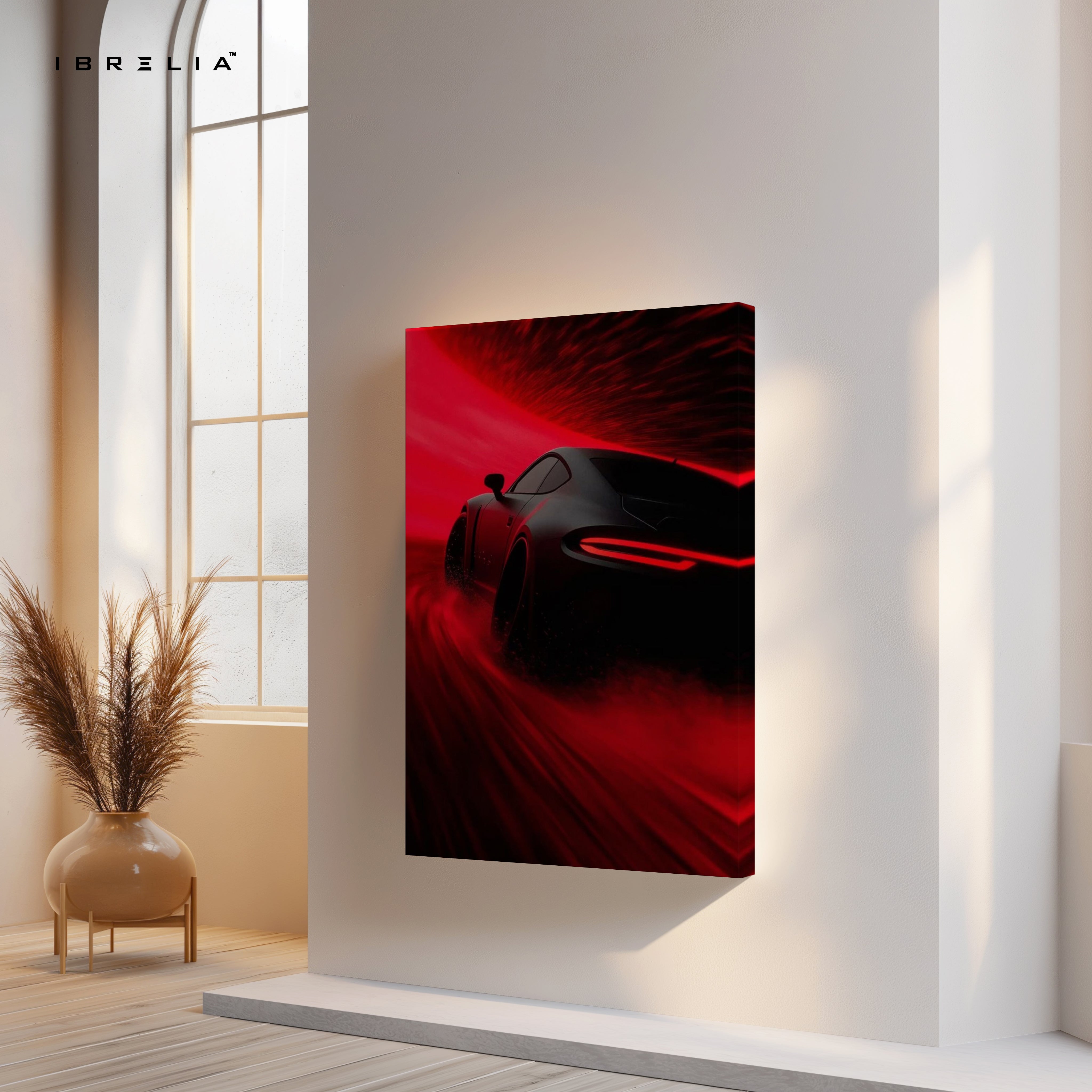 Crimson Velocity Night Drive – 4K Ultra Wrap Frame Supercar Wall Art | IBRELIA™