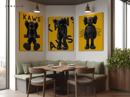 Yellow KAWS Companion Pop Art 3 Panel 4K Ultra HD Wall Art in Pakistan | IBRELIA™ IBRELIA