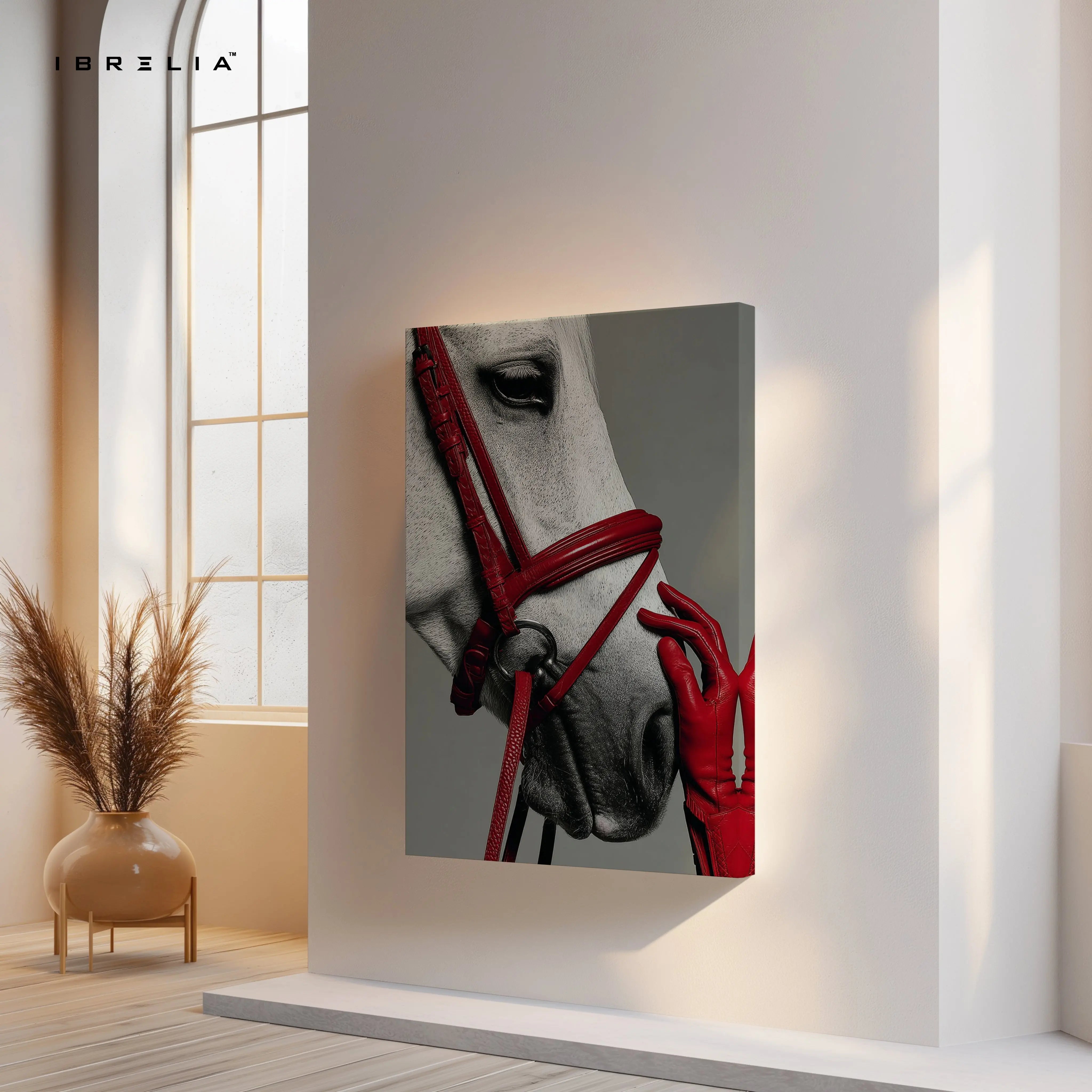 Luxury Horse Wall Art – Elegant White Horse Canvas Frame | Red Aesthetic Animal Poster Pakistan | IBRELIA™ IBRELIA