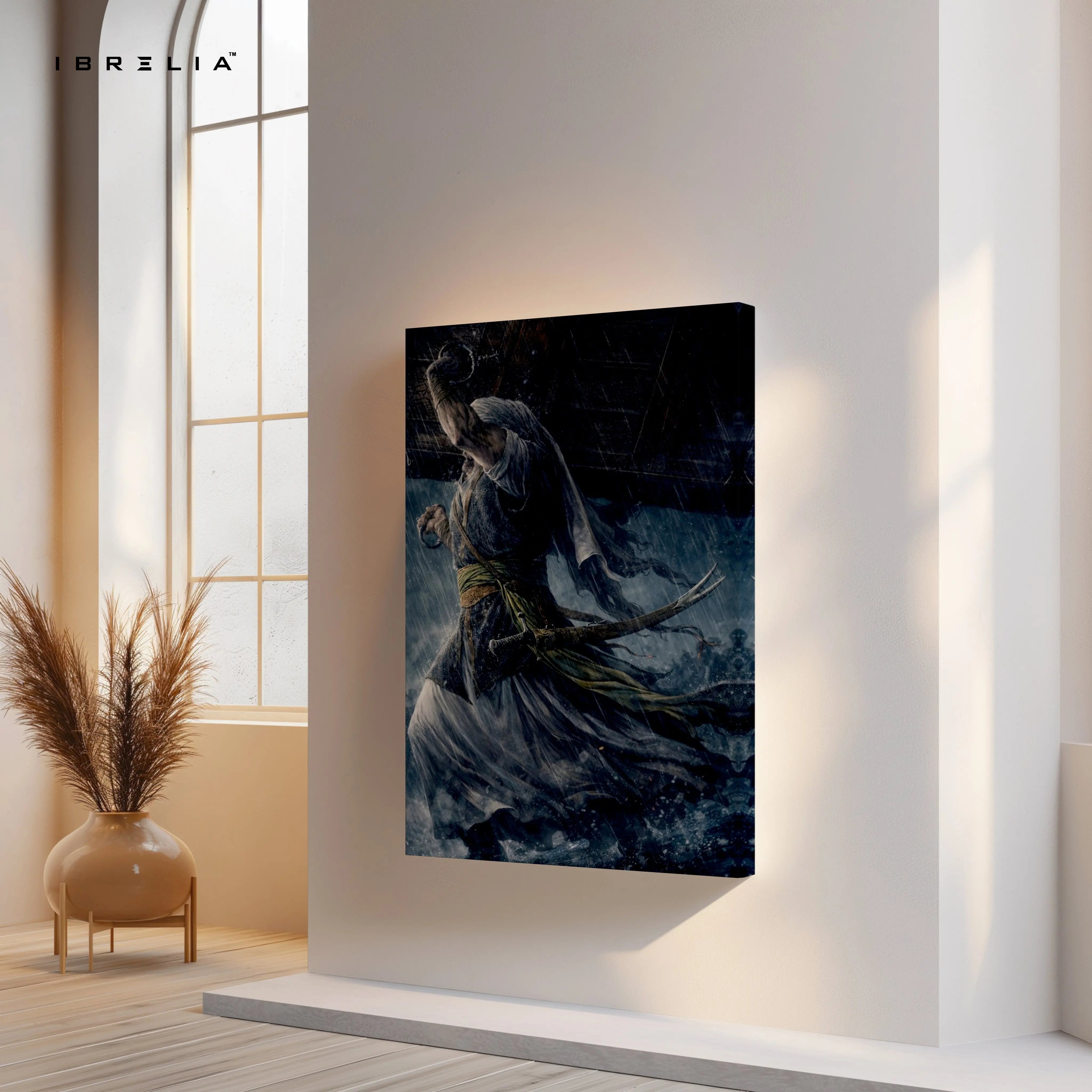 Warrior in Storm Wall Art – Cinematic Battle Canvas Frame | Dark Fantasy Fighter Poster Pakistan | IBRELIA™ IBRELIA