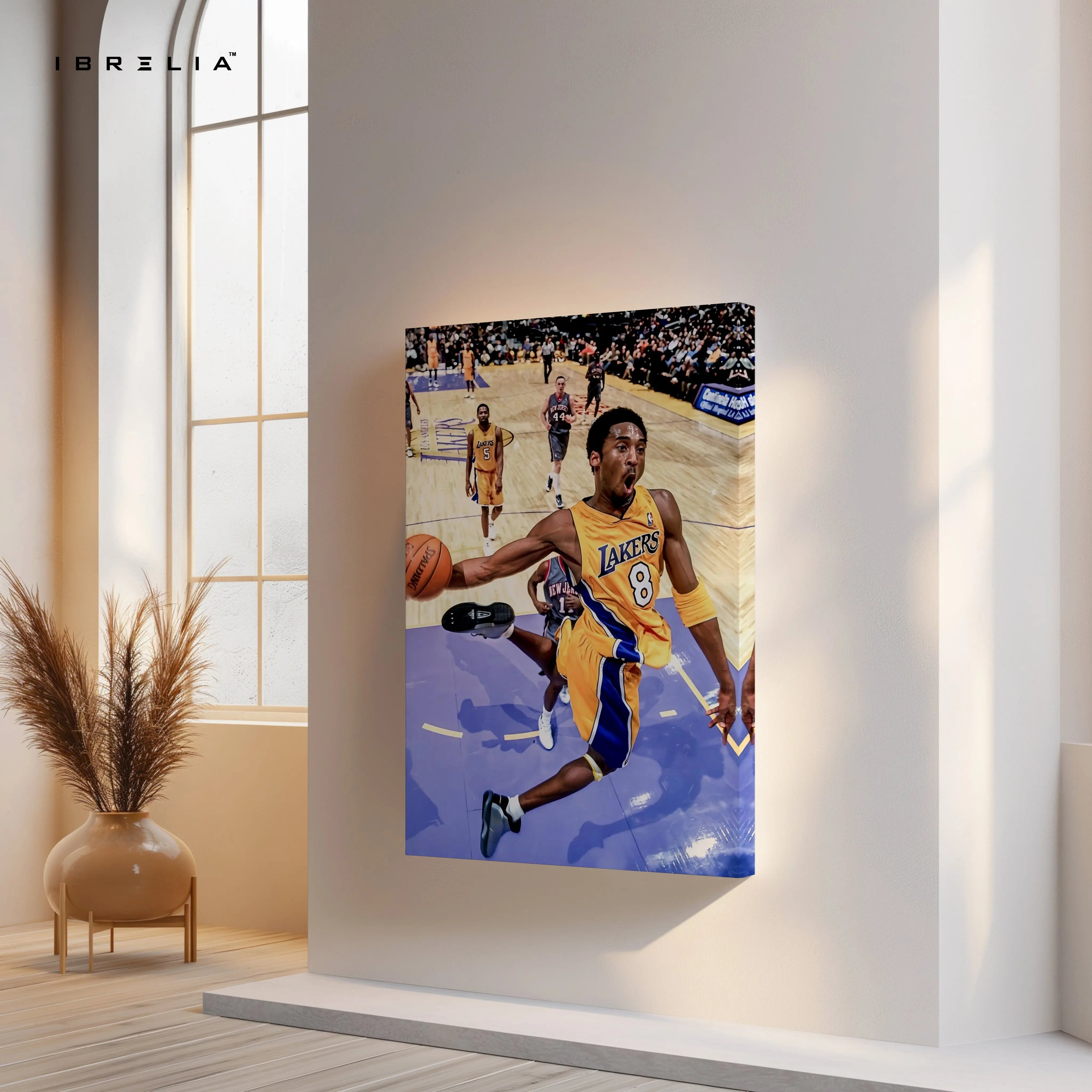 Kobe Bryant Dunk Wall Art – Lakers No.8 Canvas Frame | Basketball Action Poster Pakistan | IBRELIA™ IBRELIA
