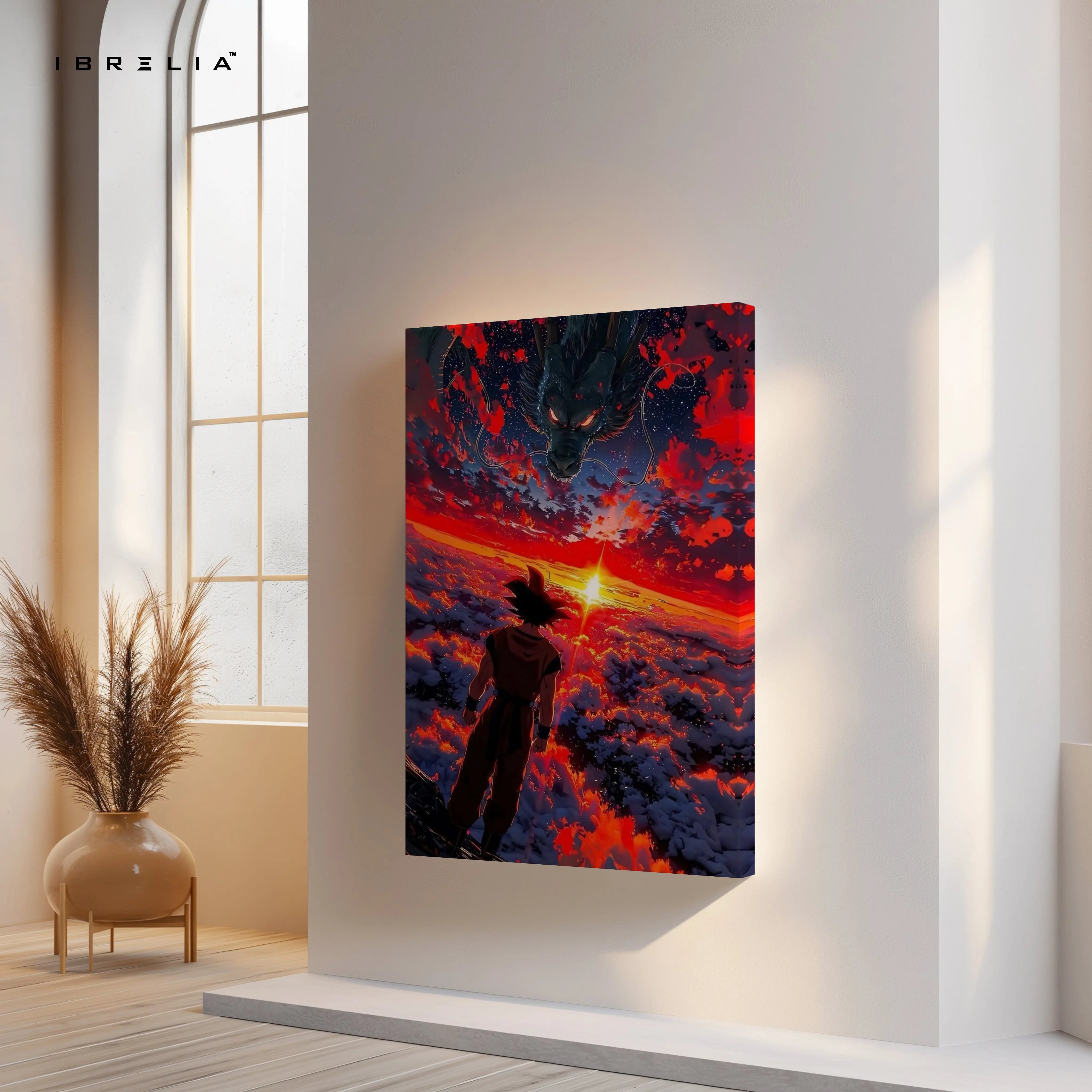 Goku Dragon Sky Wall Art – Anime Sunset Canvas Frame | Dragon Ball Poster Pakistan | IBRELIA™ IBRELIA