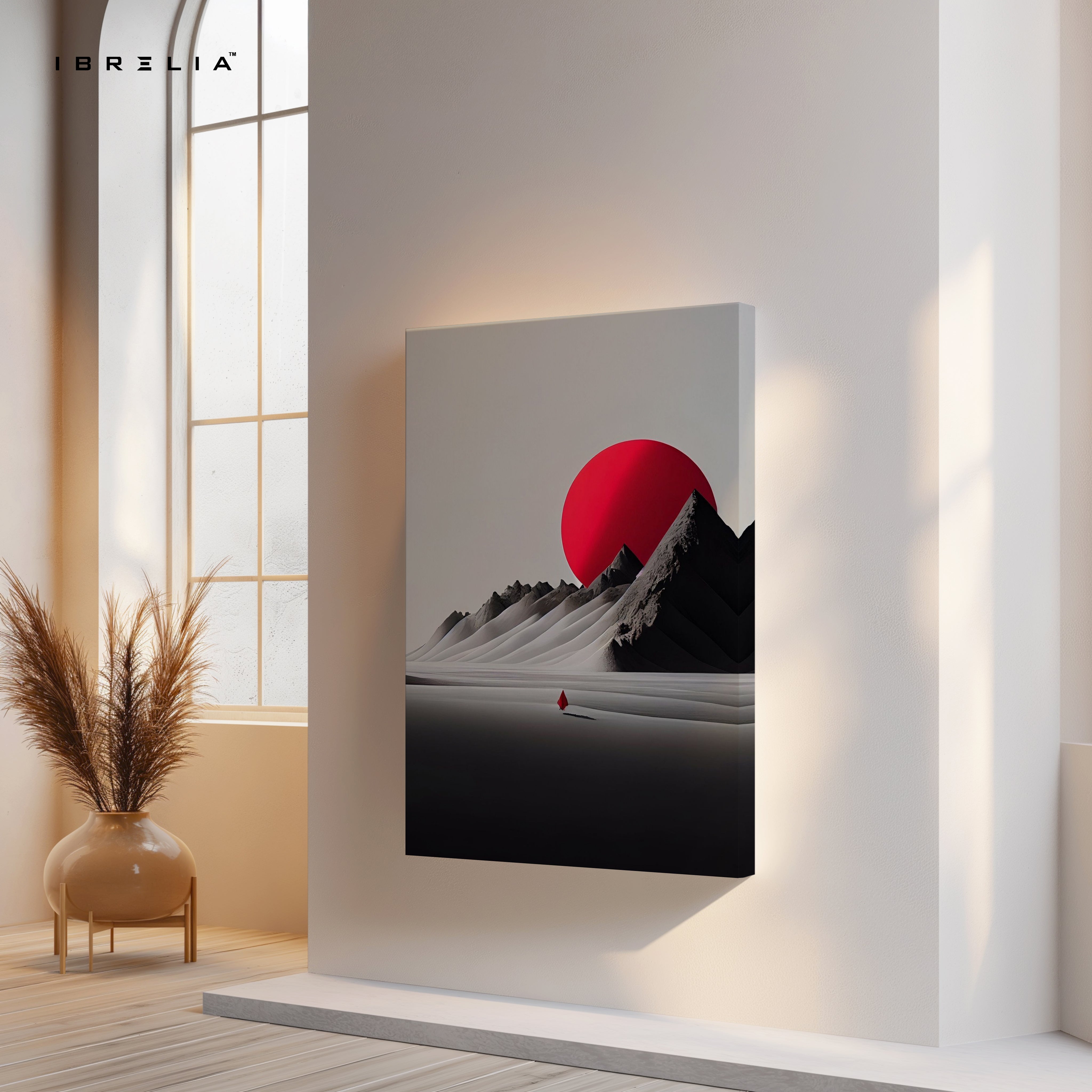 Crimson Horizon Solitude – Minimal Desert Sun Art | 4K Ultra Wrap Frame Wall Art in Pakistan | IBRELIA™