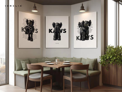 Black KAWS Companion Minimal Art 3 Panel 4K Ultra HD Wall Art in Pakistan | IBRELIA™ IBRELIA