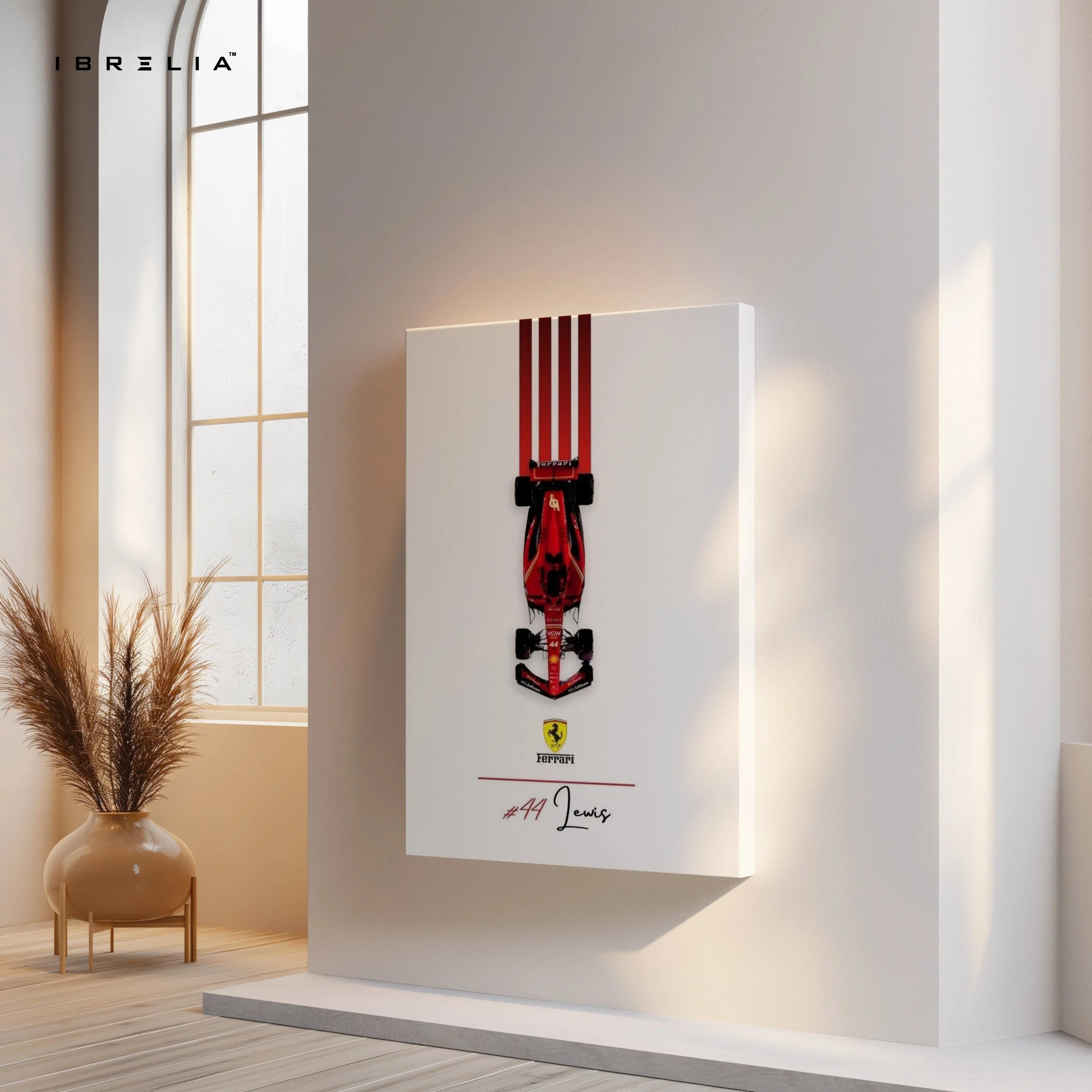 Ferrari F1 #44 Lewis Minimalist Wall Art – Formula Racing Canvas Frame Pakistan | Clean Motorsport Poster | IBRELIA™ IBRELIA