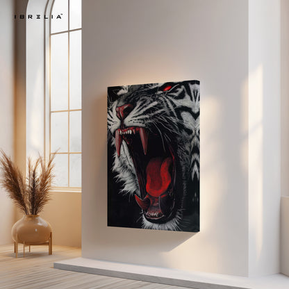 Savage Tiger Roar Dark Art – 4K Ultra Wrap Frame Wall Art in Pakistan | IBRELIA™