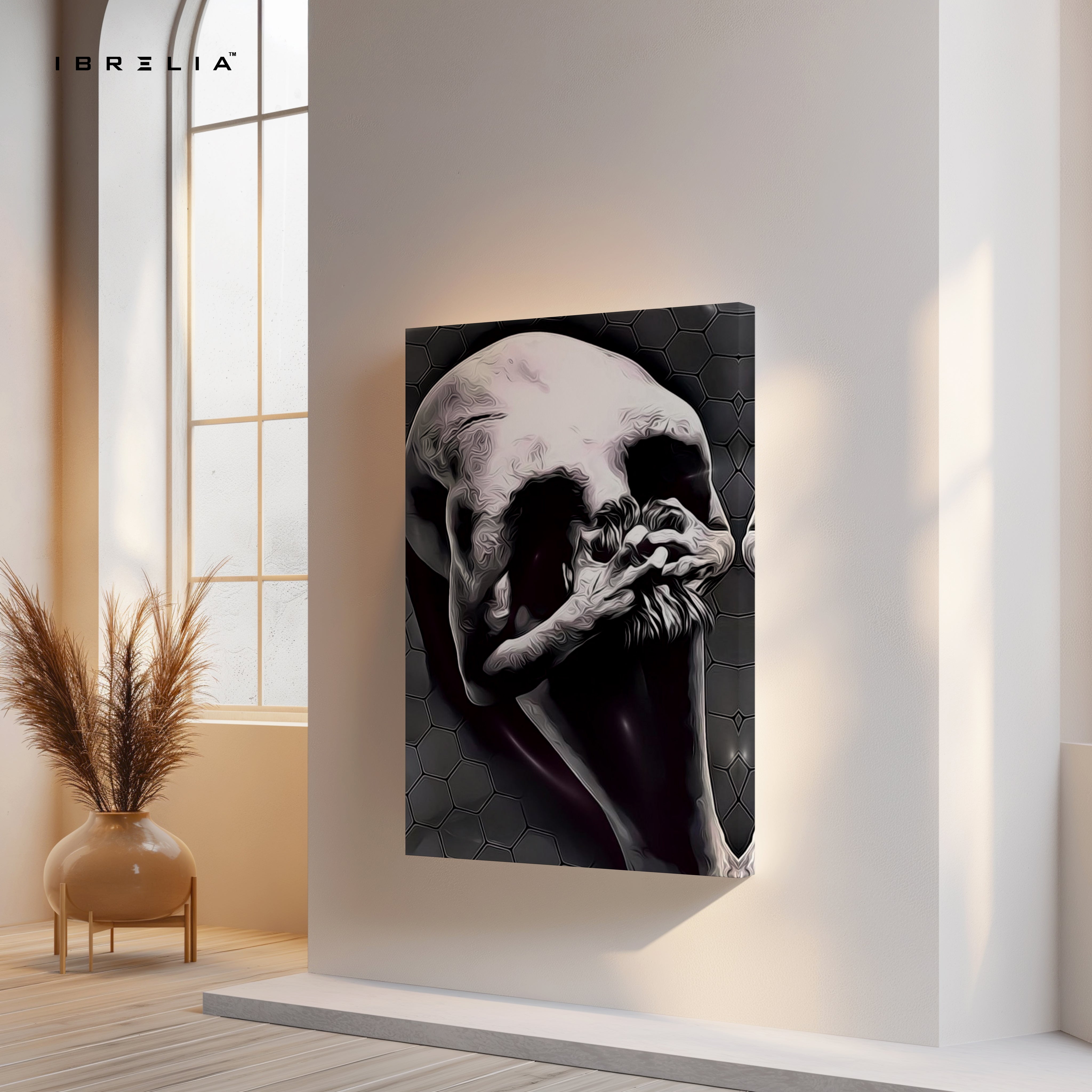 Silent Contemplation Skull – Dark Abstract Thought Art | 4K Ultra Wrap Frame Wall Art in Pakistan | IBRELIA™