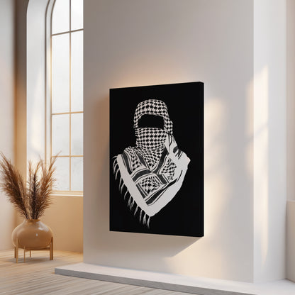 Palestinian Keffiyeh Resistance Art – Minimal Black & White Solidarity Wall Art | 4K Ultra Wrap Frame Wall Art in Pakistan | IBRELIA™