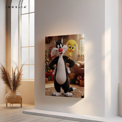Sylvester & Tweety Wall Art – Cartoon Character Canvas Frame | Cute Animated Poster Pakistan | IBRELIA™ IBRELIA