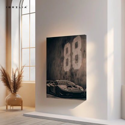 Lamborghini Huracán 88 Racing Wall Art – Dark Supercar Canvas Frame | Luxury Car Poster Pakistan | IBRELIA™ IBRELIA