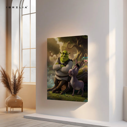 Ogre & Donkey Friendship Wall Art – Fantasy Humor Canvas Frame | Animated Duo Scene Decor Pakistan | IBRELIA™ IBRELIA