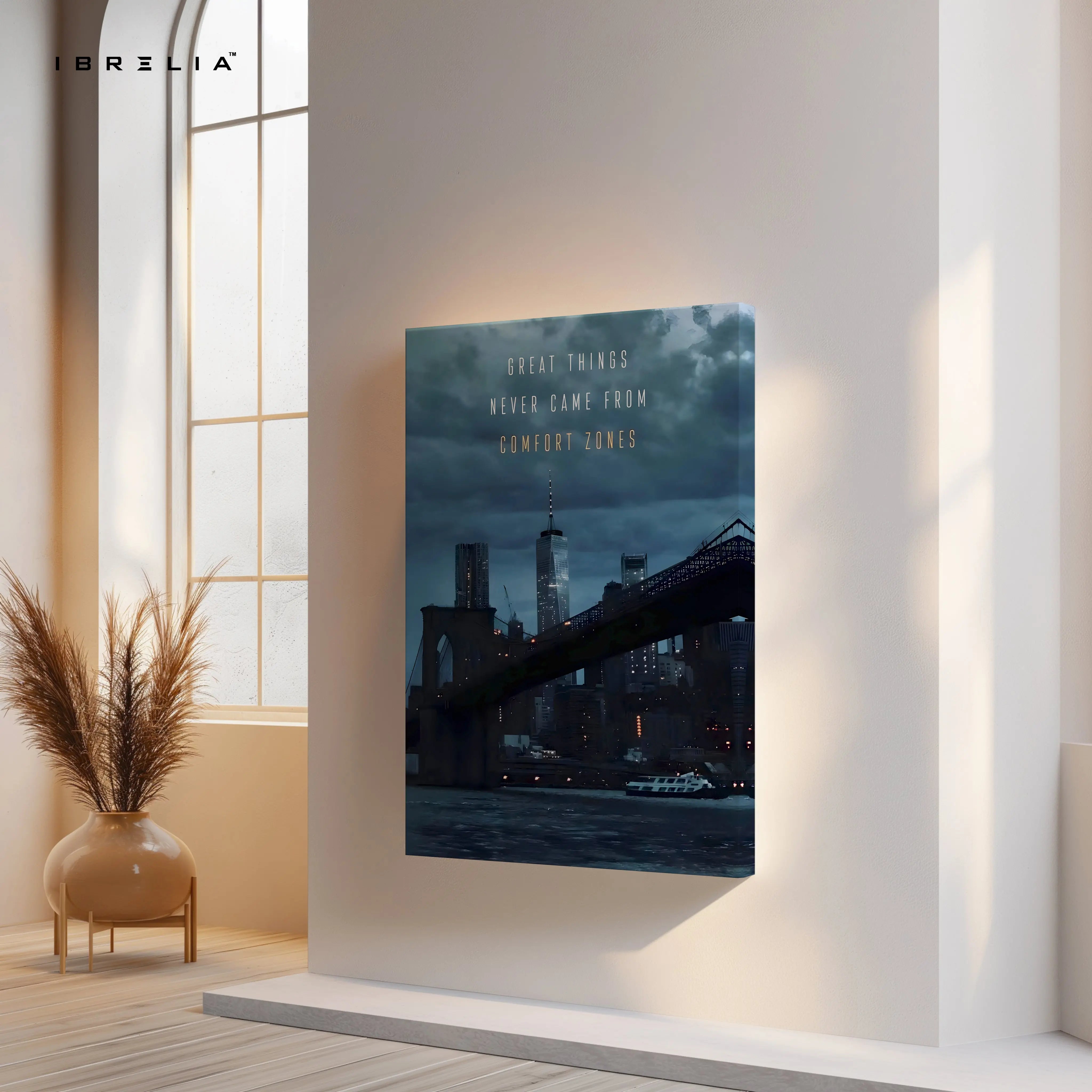 Great Things Never Came From Comfort Zones Wall Art – Motivational Cityscape Canvas Frame | Inspirational Quote Poster Pakistan | IBRELIA™ IBRELIA