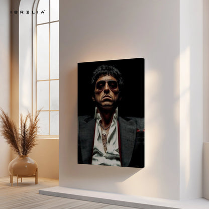 Tony Montana Dark Portrait Wall Art – Scarface Mafia Canvas Frame | Iconic Crime Poster Pakistan | IBRELIA™ IBRELIA