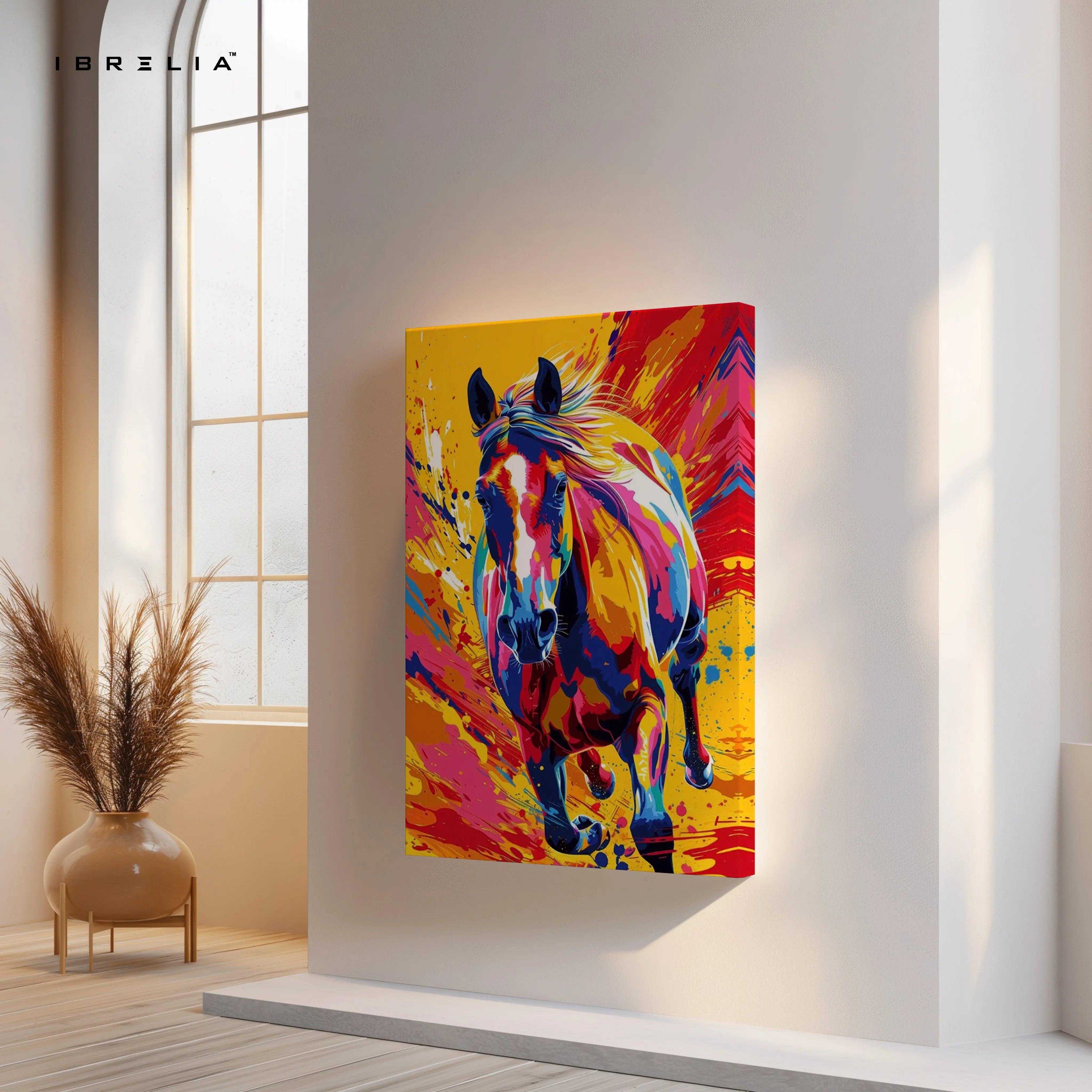 Color Burst Stallion Art – Vibrant Pop Art Running Horse Wall Art | 4K Ultra Wrap Frame Wall Art in Pakistan | IBRELIA™ IBRELIA