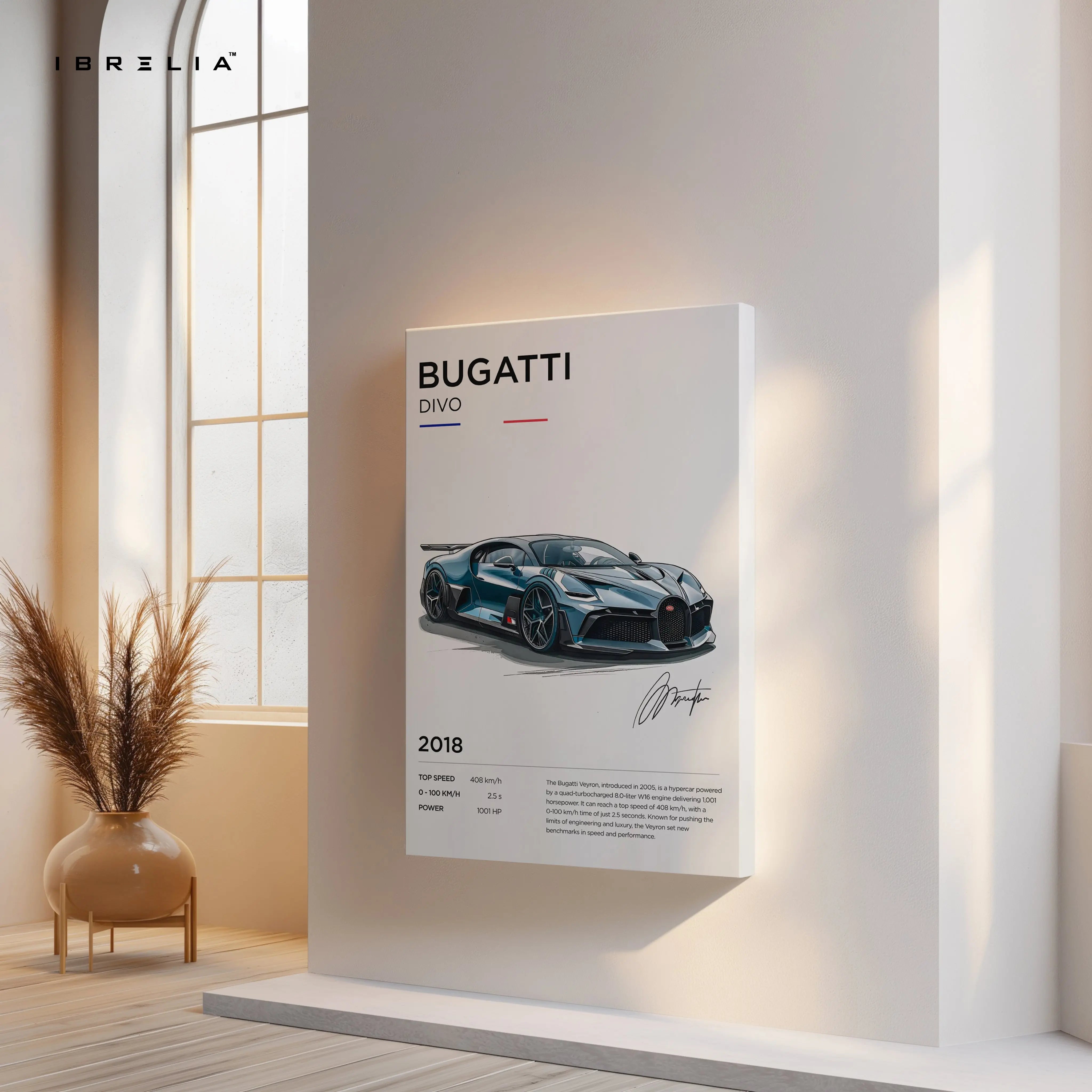 Bugatti Divo Hypercar Art – Minimal Luxury Supercar Wall Art | 4K Ultra Wrap Frame Wall Art in Pakistan | IBRELIA™ IBRELIA