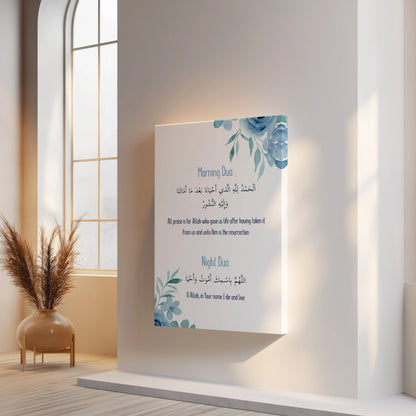 Morning & Night Dua Islamic Wall Art – Blue Floral Edition | 4K Ultra Wrap Frame Wall Art in Pakistan | IBRELIA™ IBRELIA