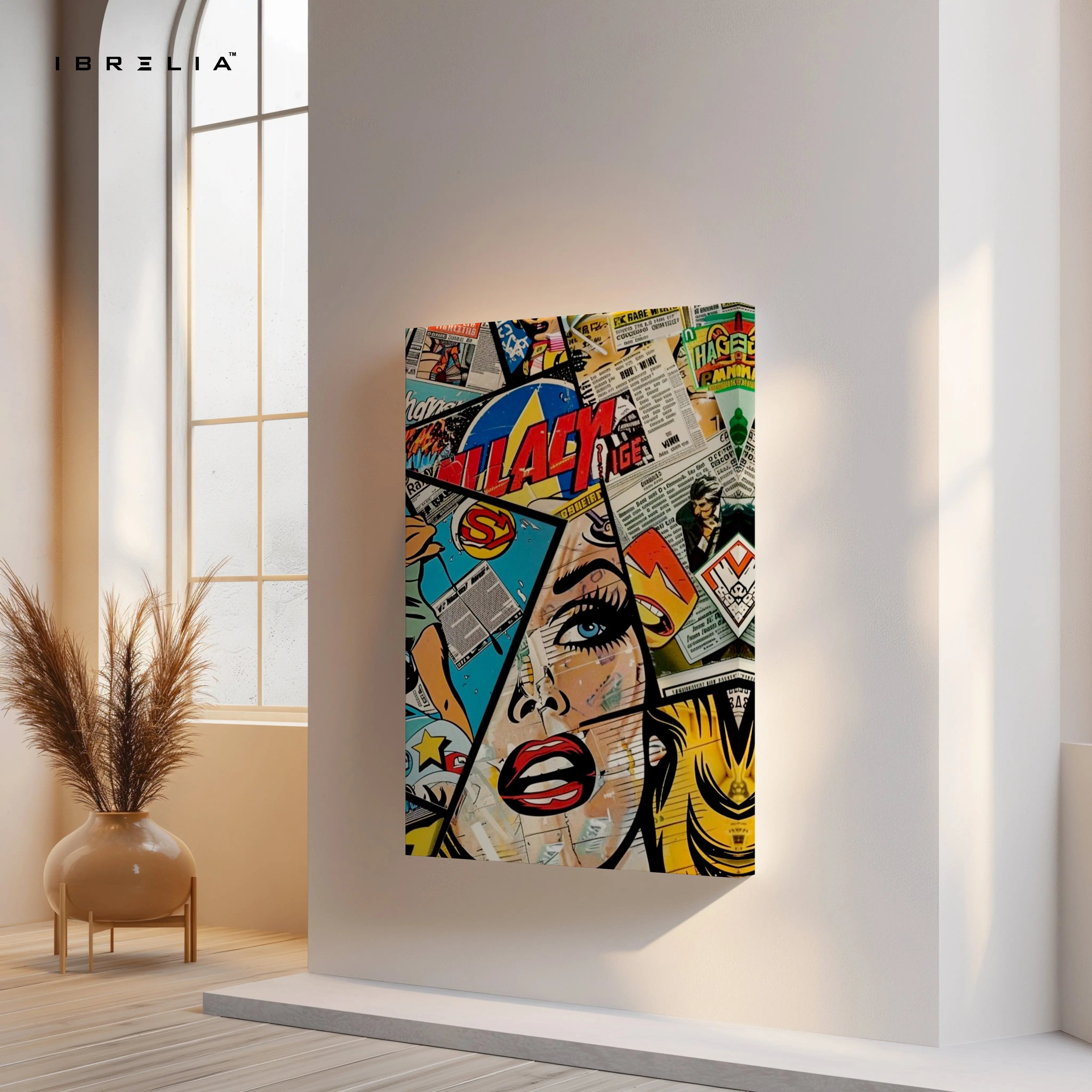 Pop Art Comic Wall Art – Retro Newspaper Collage Poster | Abstract Comic Style Wall Frame in Pakistan | IBRELIA™ IBRELIA