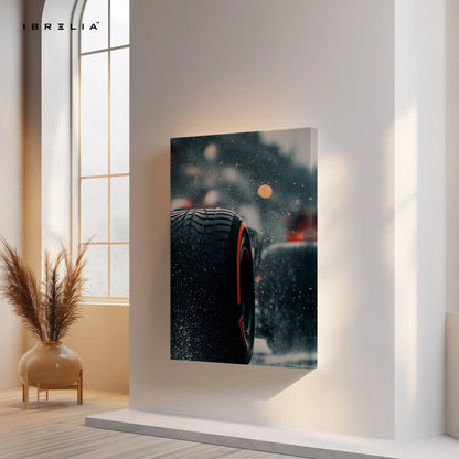 Performance Tire Rain Motion Wall Art – High Speed Automotive Canvas Frame Pakistan | Racing Detail Poster | IBRELIA™ IBRELIA
