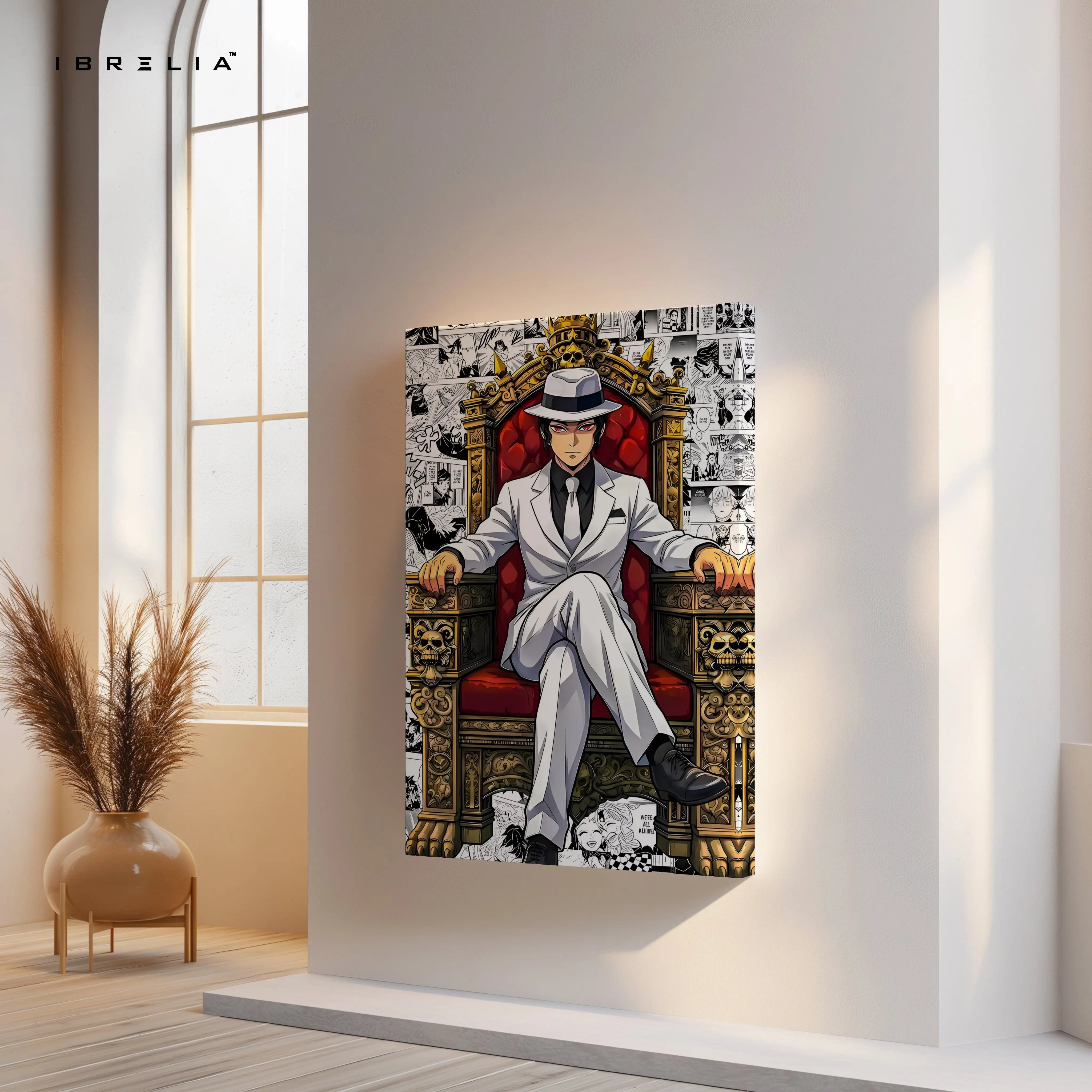 Anime Mafia King Wall Art – Luxury Throne Canvas Frame | Anime Boss Poster Pakistan | IBRELIA™ IBRELIA