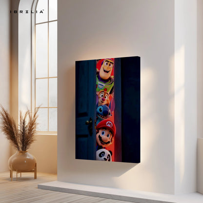 Cartoon Door Peek Wall Art – Animated Characters Canvas Frame | Fun Gaming & Movie Decor Pakistan | IBRELIA™ IBRELIA