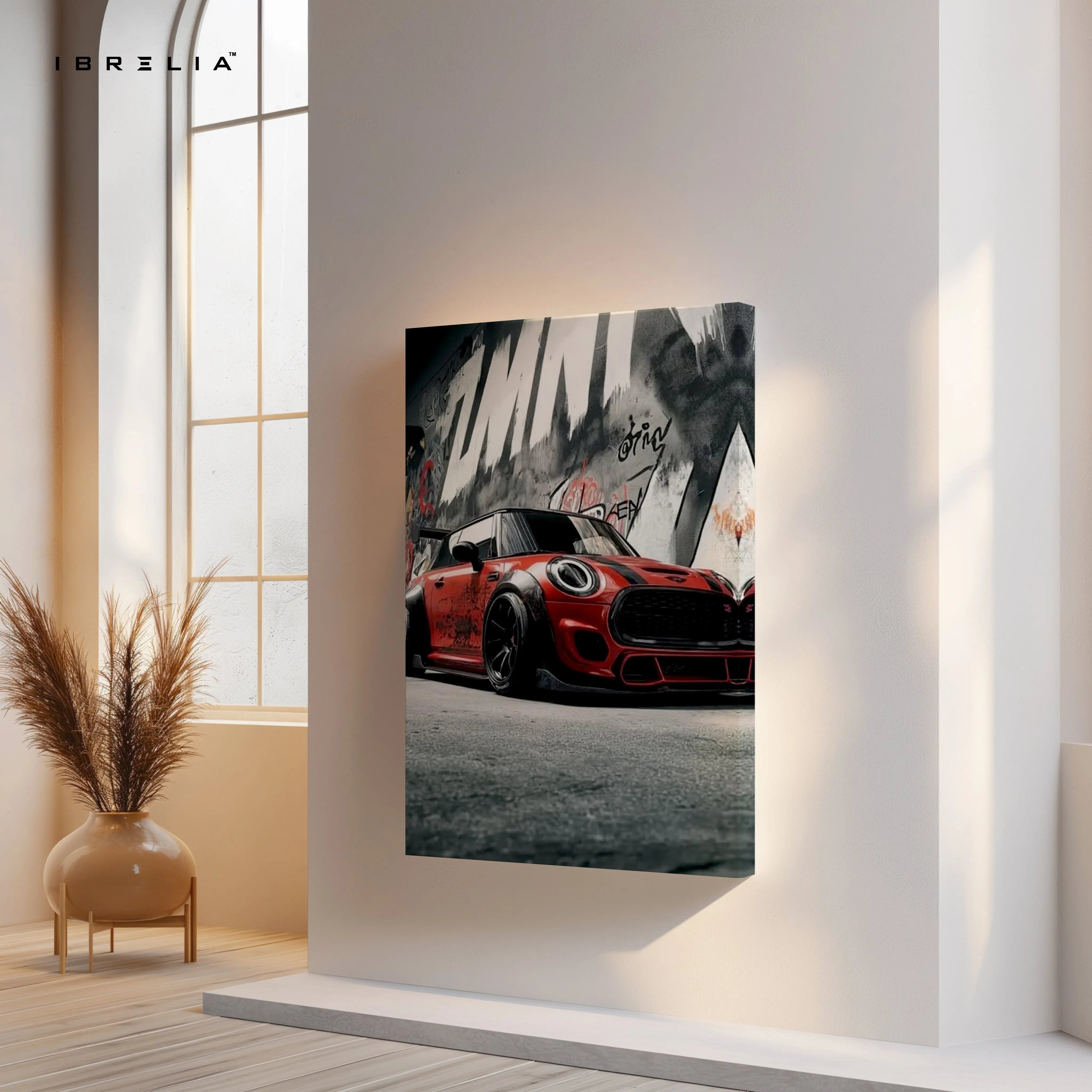 Mini Cooper Street Racing Wall Art – Urban Car Canvas Frame Pakistan | Graffiti Car Poster | IBRELIA™ IBRELIA