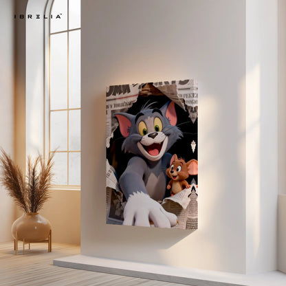 Cat & Mouse Chase Wall Art – Playful Chaos Canvas Frame | Cartoon Duo Scene Decor Pakistan | IBRELIA™ IBRELIA