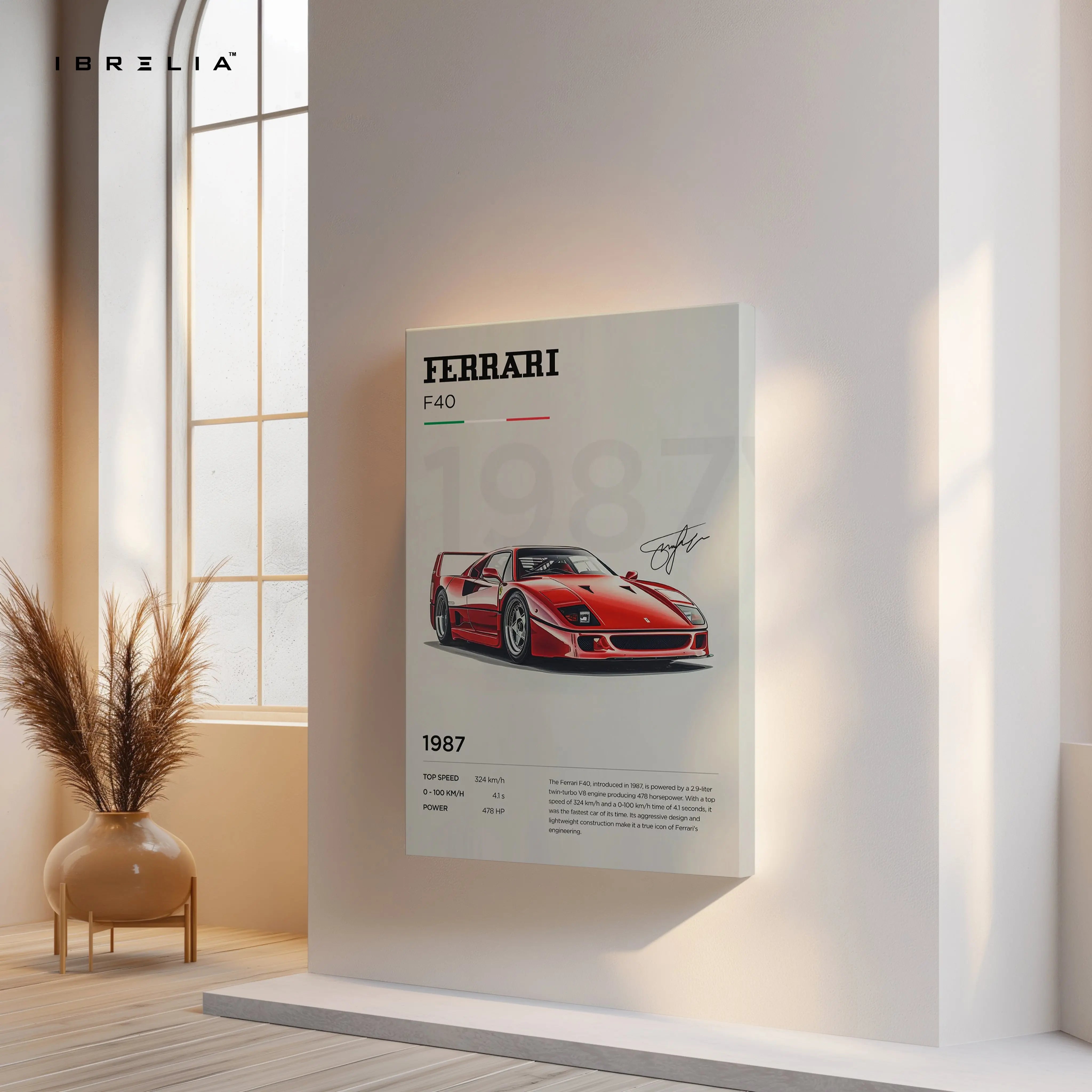 Ferrari F40 1987 Vintage Poster Art – Iconic Supercar Wall Art | 4K Ultra Wrap Frame Wall Art in Pakistan | IBRELIA™ IBRELIA
