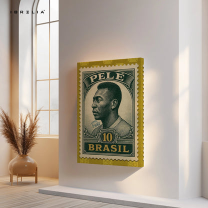 Pelé Vintage Stamp Wall Art – Brazil Football Legend Canvas Frame | Classic Sports Poster Pakistan | IBRELIA™ IBRELIA