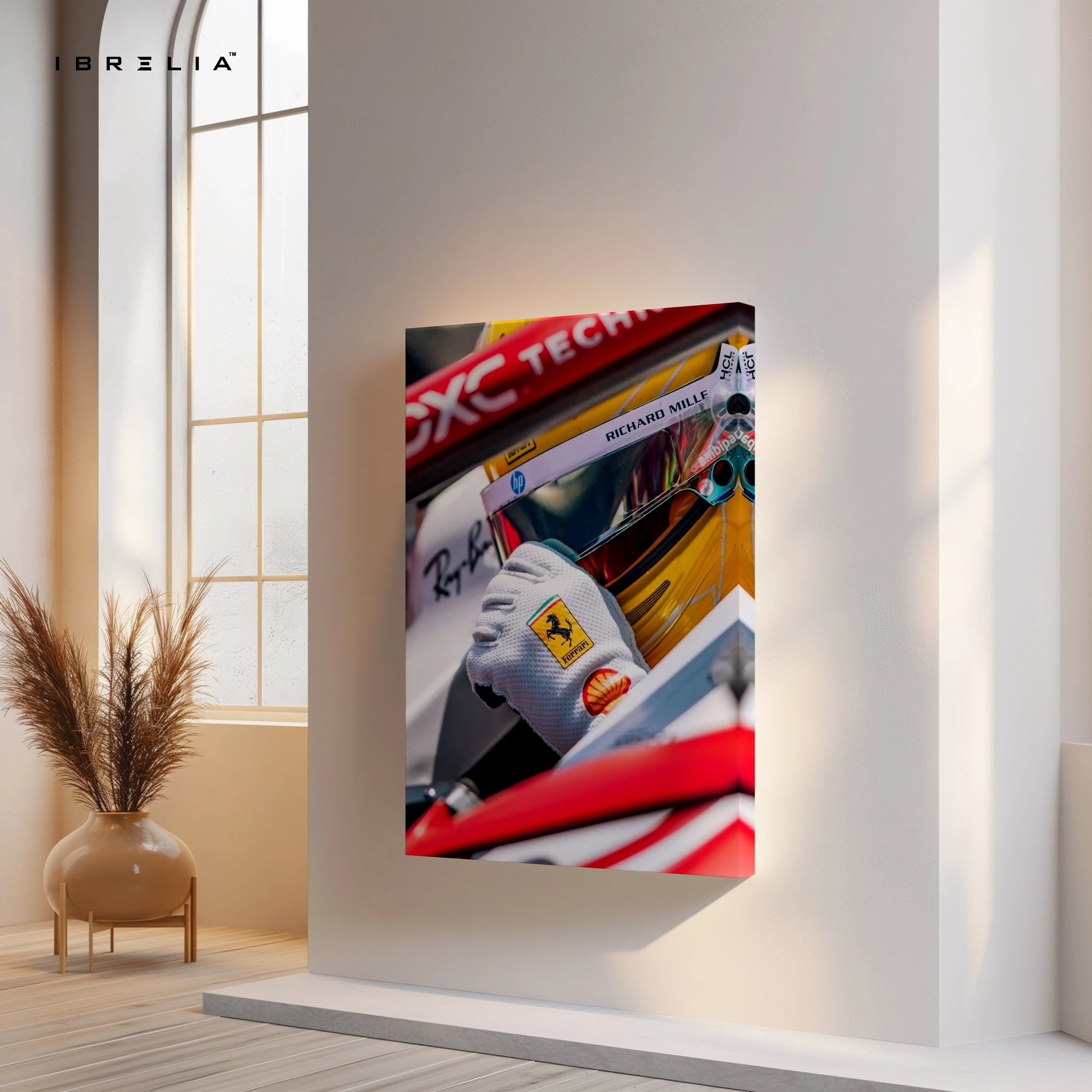 Ferrari F1 Driver Helmet Wall Art – Racing Motorsport Canvas Frame | Formula 1 Speed Poster Pakistan | IBRELIA™ IBRELIA