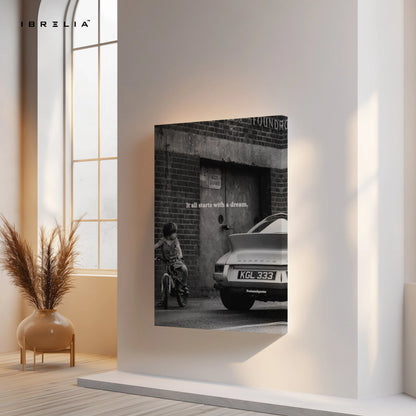 It All Starts With a Dream Wall Art – Vintage Porsche Motivation Canvas Frame | Inspirational Poster Pakistan | IBRELIA™ IBRELIA