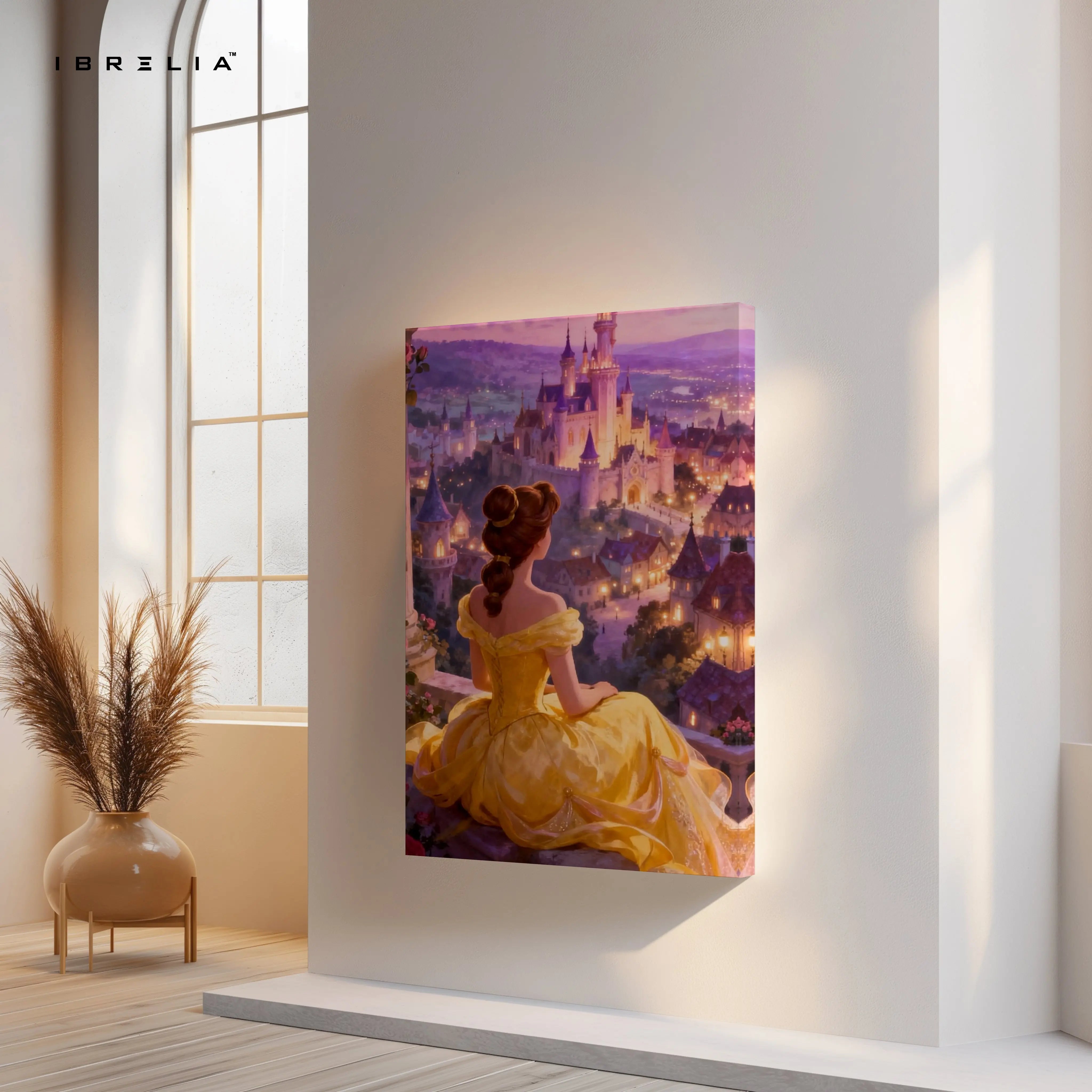 Golden Princess Castle View Wall Art – Royal Fantasy Canvas Frame | Elegant Dreamy Decor Pakistan | IBRELIA™ IBRELIA