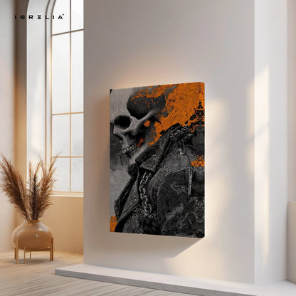 Flaming Skull Wall Art – Dark Biker Canvas Frame | Fire Skull Poster Pakistan | IBRELIA™ IBRELIA