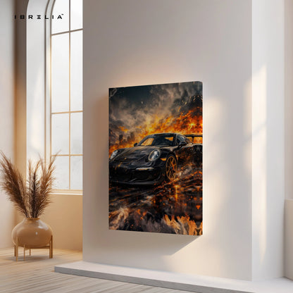 Porsche Firestorm Wall Art – Cinematic Supercar Explosion Poster | 4K Ultra Wrap Frame Wall Art in Pakistan | IBRELIA™ IBRELIA